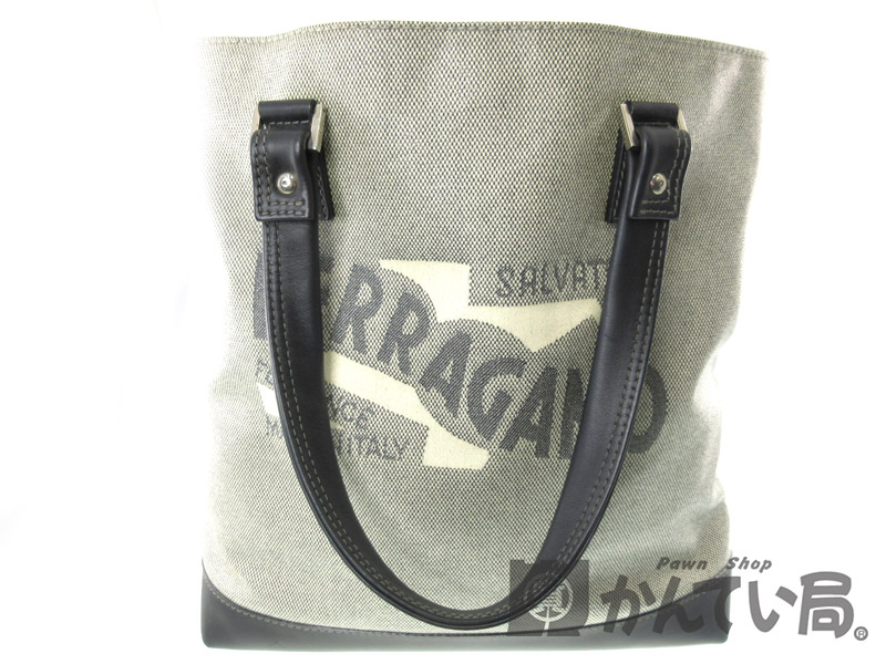 FERRAGAMO【フェラガモ】GA-247244　キャンバストートバッグ　レザー　ネイビー系　ファッション　ブランド　メンズ　レディース【中古】USED-B【6】k19-1588　質屋　かんてい局春日井店
