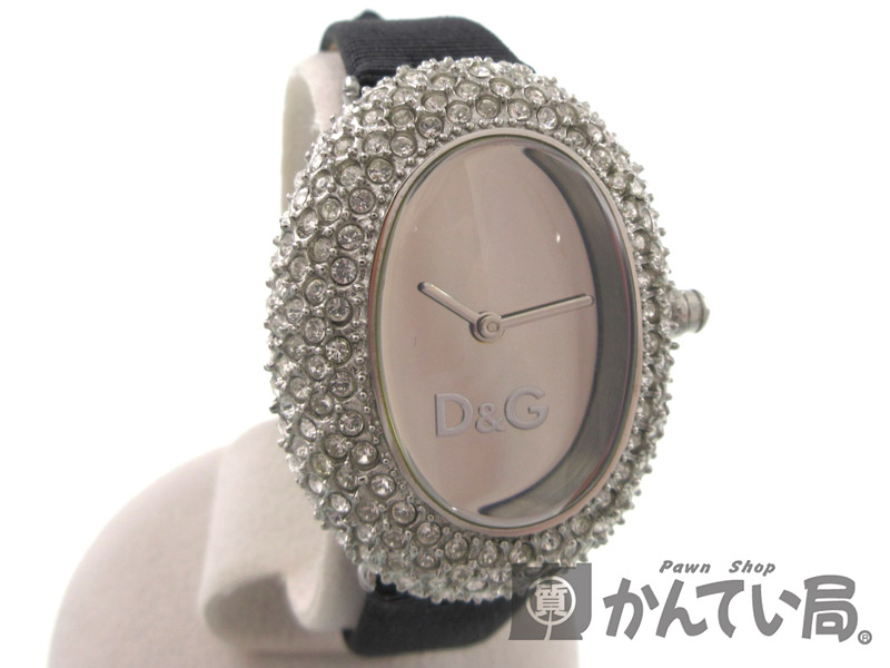 D&G TIME【ドルガバタイム】DOLCE&GABBANA【ドルチェ&ガッバーナ 】3009A　ステンレススチール×ベルト　クオーツ(電池式)  腕時計　ウォッチ　キラキラ　ストーン　ファッション　ブランド　レディース【中古】USED-B【6】k19-1145　質屋　かんてい局春日井店