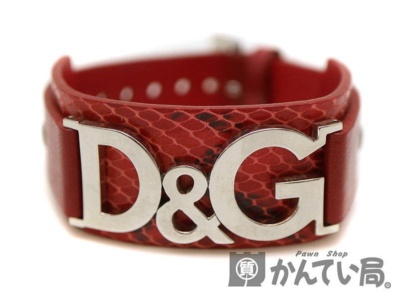 D＆G【ディーアンドジー】 レザーブレスレット　レザー×金属素材　レッド系×シルバー系　腕周り約18cm　USED-6【中古】　a19-6131 質屋　 かんてい局茜部店