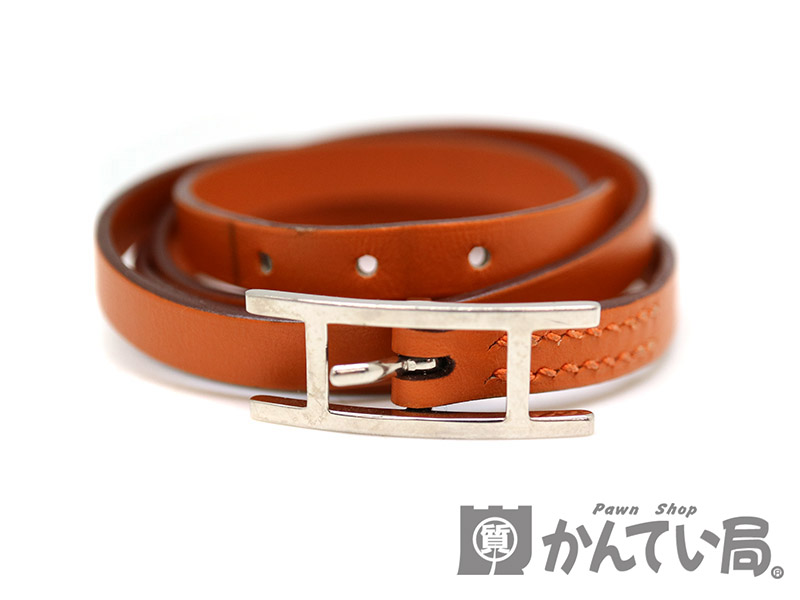 質屋かんてい局オンラインショップ / HERMES【エルメス】 アピ3 ブレスレット レザー×金属素材 オレンジ系×シルバー系 全長約73cm  □J刻印 USED-6【中古】 a19-7326 質屋 かんてい局茜部店