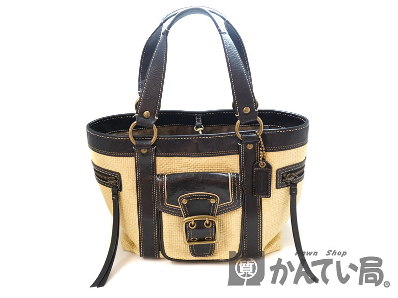 COACH コーチ ストローバッグ かご バッグ ハンドバッグ レザー