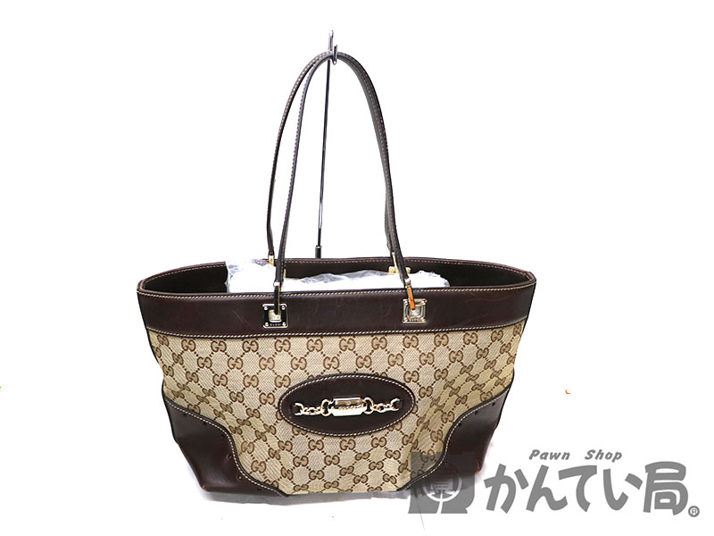 GUCCI 【グッチ】　145998　トートバッグ　キャンバス　レザー　ベージュ系　ブラウン系　USED-6【中古】　a19-8253　質屋　かんてい局茜部店