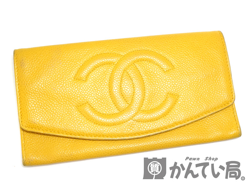 CHANEL シャネル 長財布 キャビアスキン イエロー - 長財布