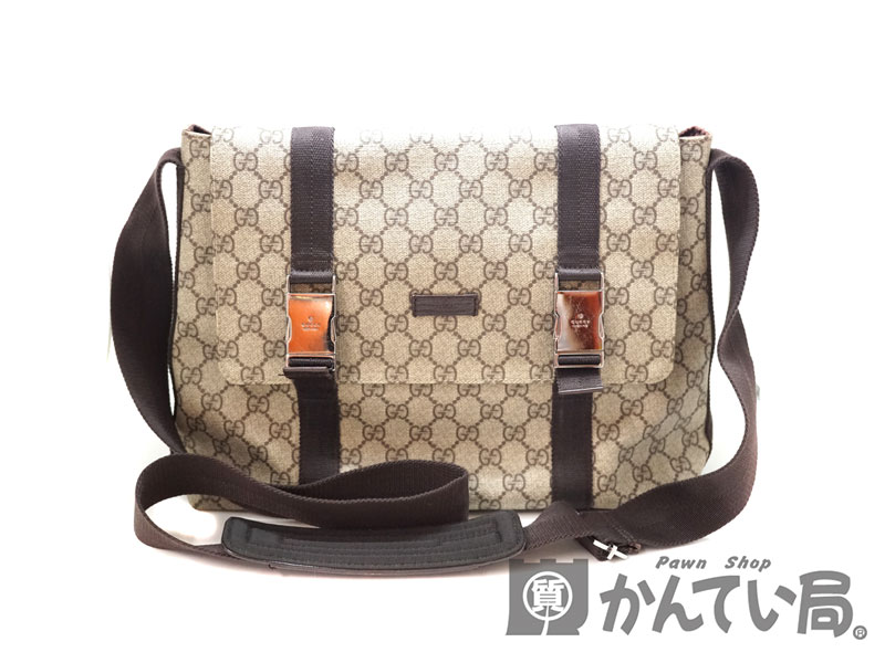 GUCCI【グッチ】122373 ショルダーバッグ GG柄 ベージュ ブラウン メッセンジャーバッグ 鞄 かばん 斜め掛け　メンズ  【中古】USED-6 質屋かんてい局北名古店 n3100430928800001