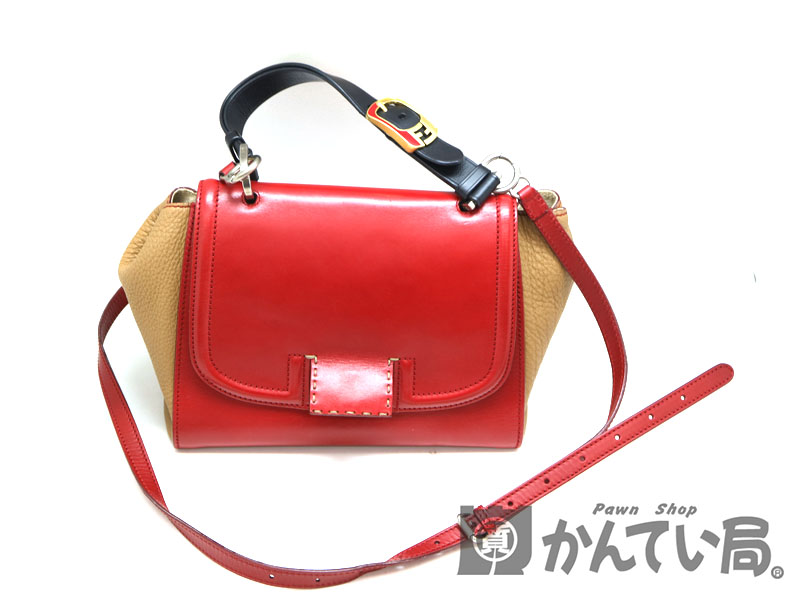 FENDI 【フェンディ】8BN234　シルヴァーナ2WAYバッグ　ハンドバッグ　ショルダーバッグ　レザー　レッド系　ベージュ系　2WAY　 a3100464928600001　USED-6【中古】質屋　かんてい局茜部店