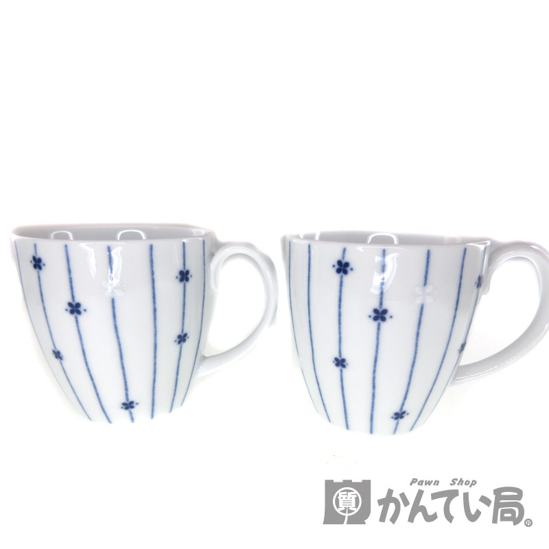 質屋かんてい局オンラインショップ Noritake ノリタケ マグカップ 陶器 2客セット コップ イラスト デザイン ホワイト系 ブルー系 シンプル ブランド 小物 花 フラワー ユニセックス ホーム 中古 Used Ss 未使用 K19 6939 質屋 かんてい局春日井店