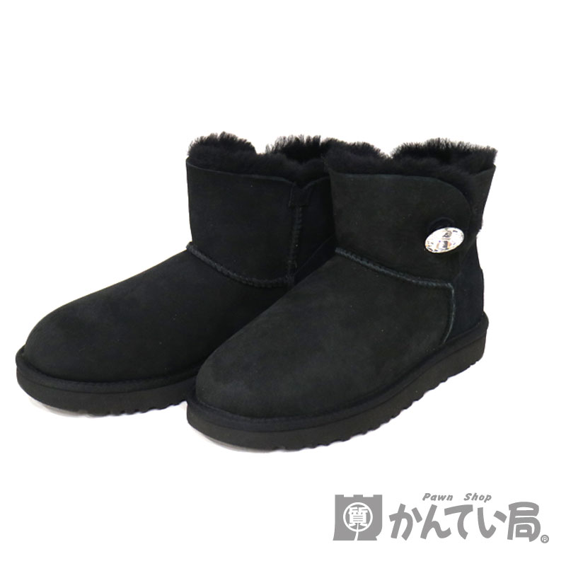 UGG【アグ】　1016554　　　ムートン　ブーツ　ブラック系　スワロフスキーブリング　防寒　レザー　23.0cm　レディース　【中古】　未使用品　 質屋　かんてい局　小牧店　c3104756928500001