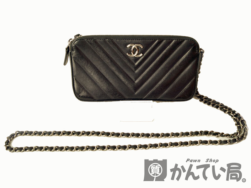 【CHANEL】シャネル Vステッチチェーンウォレット ブラック ココマーク 財布 レディース財布 【中古】F70-0209 USED-A  かんてい局本社