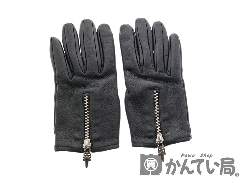 CHROME HEARTS　【クロムハーツ】　ダガーグローブ　レザー　ブラック　ジッパー　レディース　手袋　【中古】　USED-6　質屋　かんてい局　 小牧店　c20-263