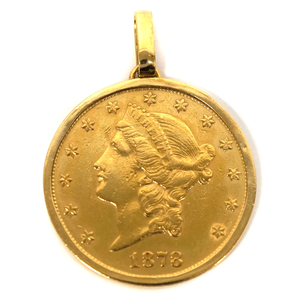 質屋かんてい局オンラインショップ / 細畑店 K21.6 K18枠 20ドル リバティコイン付きトップ 約36.3g 自由の女神 1878年 【中古】