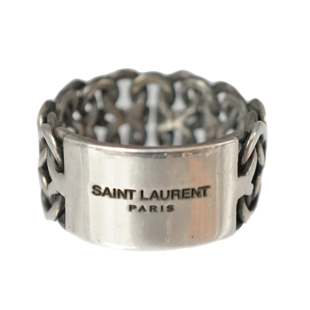 SAINT LAURENT【サンローラン】602592 IDメタルプレートリング メッシュ 指輪 ジュエリー アクセサリー サイズ約21号 小物  ブランド メタル素材 シルバーカラー メンズ ユニセックス【中古】USED-6 質屋 かんてい局春日井店 k21-7114