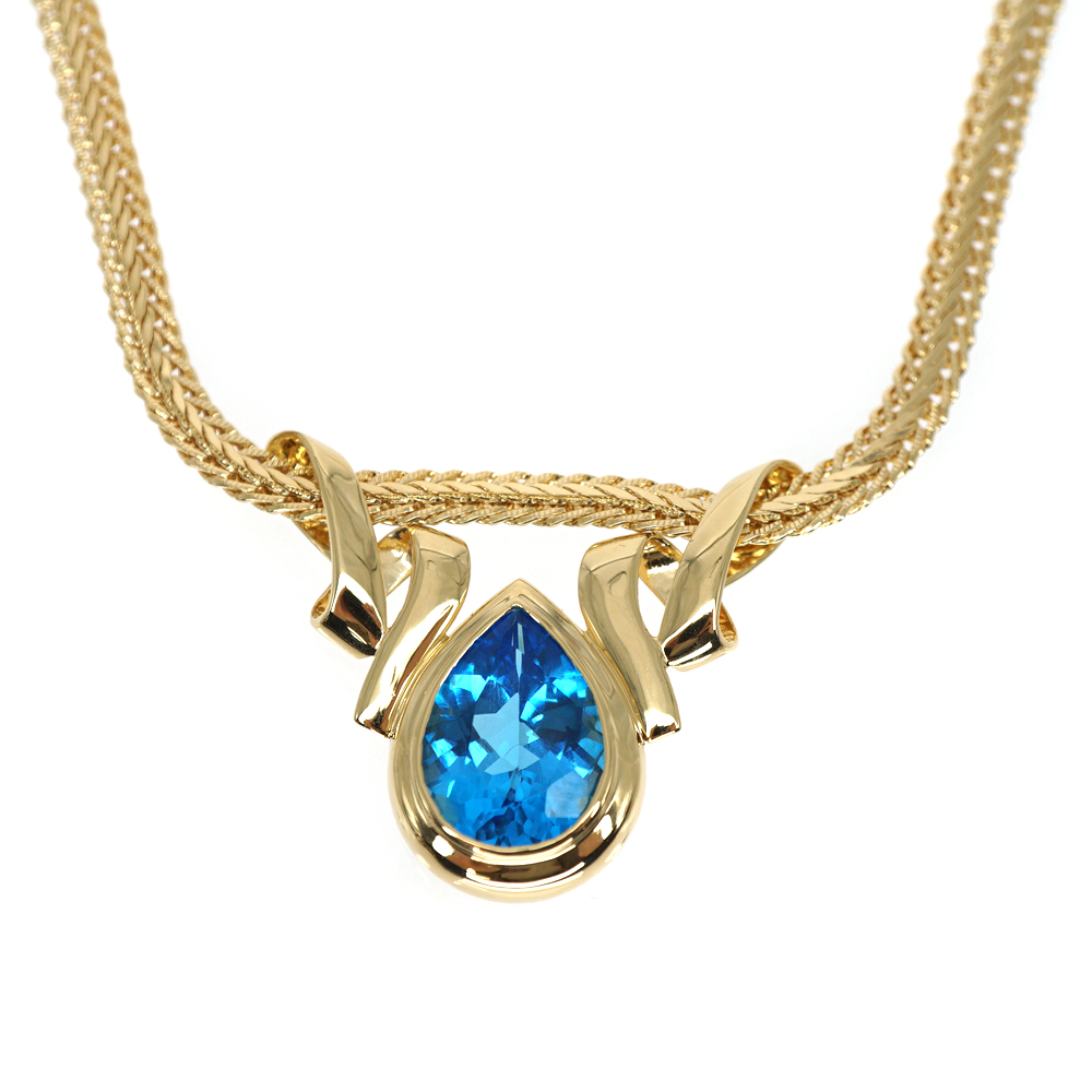 K18【18金】ブルートパーズ9.70ct付ネックレス 首飾り 約43.5cm 大きめ ジュエリー アクセサリー ノーブランド イエローゴールド yellow gold 宝石 青石 豪華 ゴージャス レディース【中古】USED-9 質屋かんてい局春日井店 k22-6489