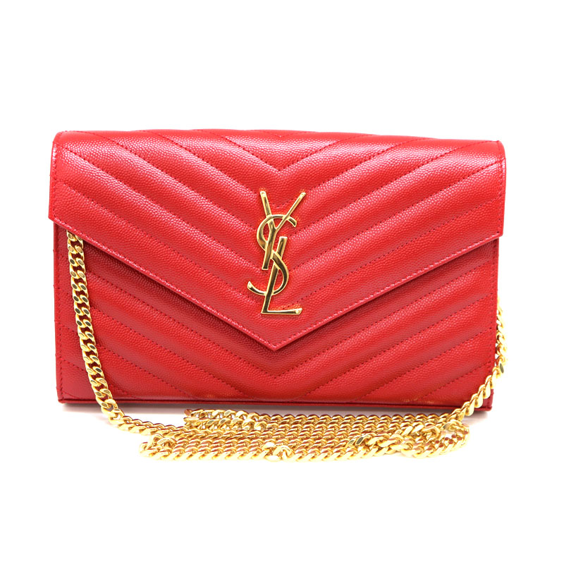 SAINT LAURENT【サンローラン】 377828-B0W01-6805　チェーンウォレット　レザー/革　レッド系/赤色系　レディース　【中古】USED-7　 質屋　かんてい局茜部店　A23-392