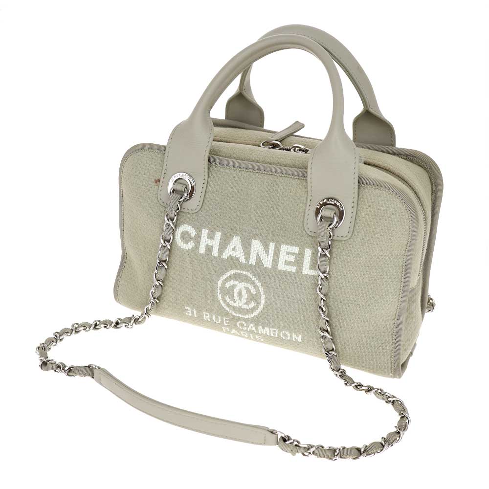 シャネル Chanel A92749 ドーヴィル ボーリングバッグ グレージュ系 シルバー金具【中古】