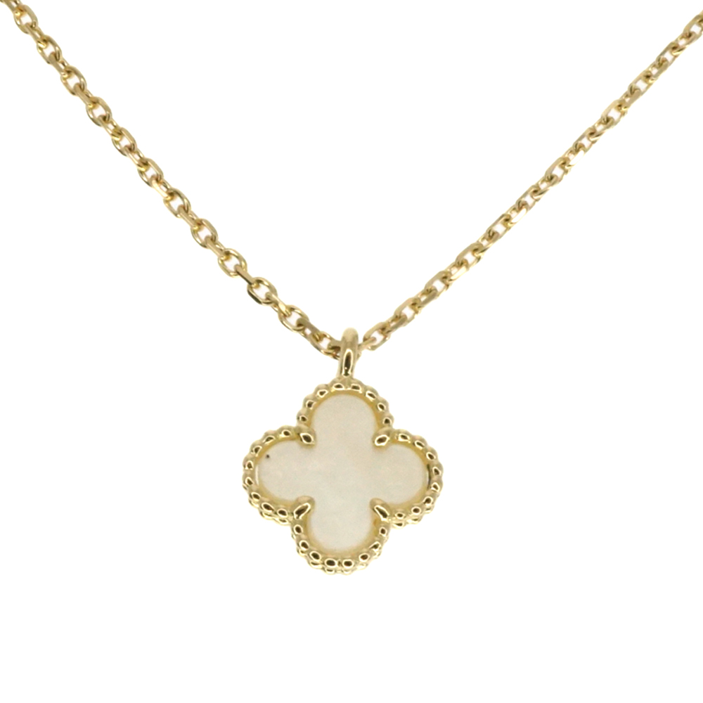Van Cleef&Arpels【ヴァンクリーフ&アーペル】スゥイートアルハンブラ ネックレス スイート sweet K18 18金 イエローゴールド 約39.5cm ホワイト シェル マザーオブパール クローバー ジュエリー アクセサリー レディース【中古】USED-9 質屋かんてい局春日井店 k22-6677