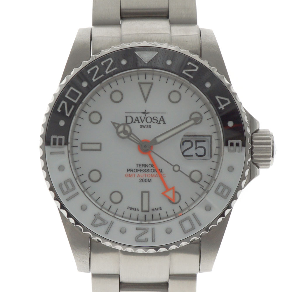 DAVOSA【ダボサ】161.571.15　テルノスGMT　腕時計　メンズ　白×黒　ステンレススチール　ベンツ針　自動巻き　カレンダー　200m防水【中古】質屋　かんてい局春日井店　k21-7211