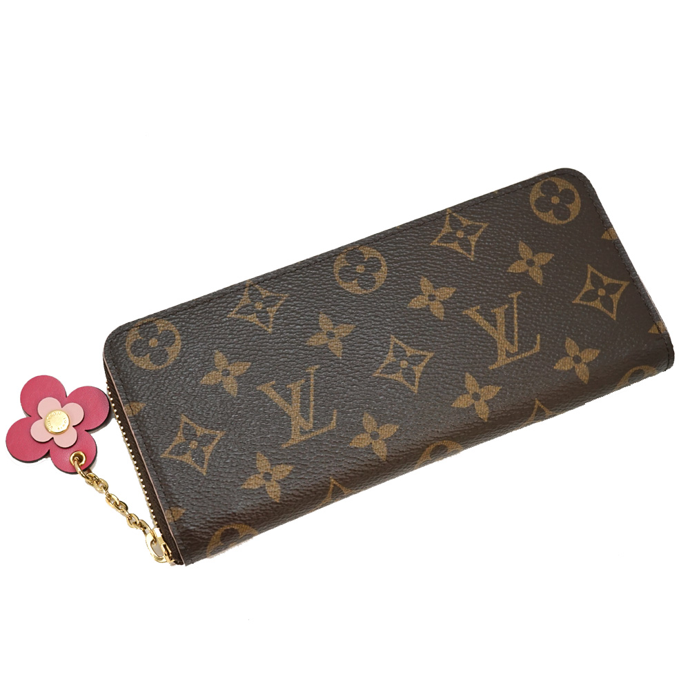 LOUIS VUITTON 【ルイヴィトン】 M68314 ポルトフォイユ・クレマンス モノグラムキャンバス ピンク フューシャ ラウンドファスナー  レディース 長財布 フラワー 花チャーム【中古】USED-7 質屋 かんてい局北名古屋 n22-336