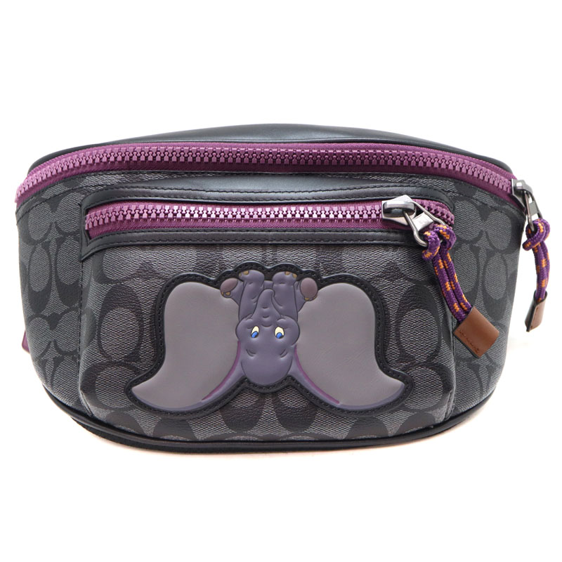 COACH【コーチ】　89905　ウエストバッグ　ディズニーコラボ　鞄　ボディバッグ　PVC　レザー　シグネチャー　ダンボ　灰色/グレー系　黒/ブラック系　紫/パープル系　メンズ【中古】USED-7　質屋　かんてい局茜部店　A23-575