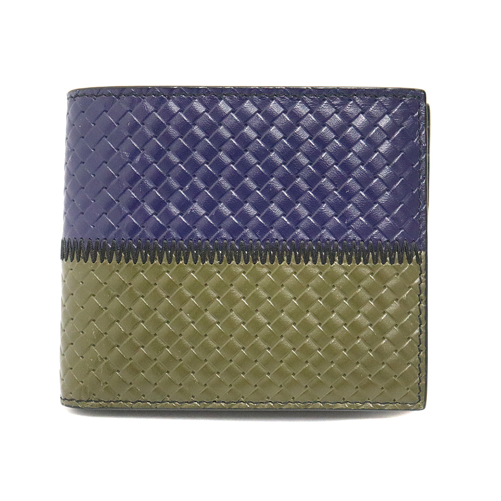 ボッテガヴェネタ BottegaVeneta 札入れ カーキ×ブルー×オレンジ【中古】