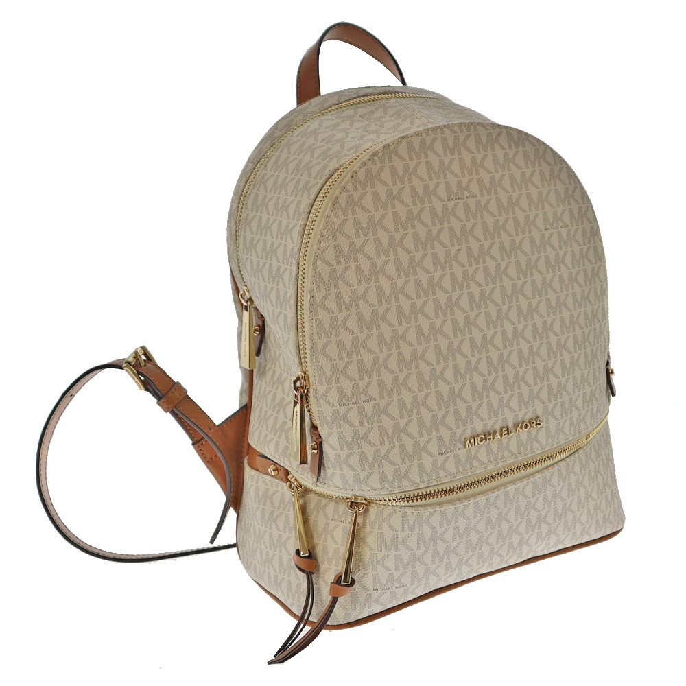 MICHAEL KORS【マイケルコース】30S7GEZB1B バックパック リュックサック 鞄 カバン ブランド レザー オフホワイト系 グレー系 ブラウン系 白色 ロゴ MK 総柄 カジュアル 普段使い レディース【中古】 USED-6 質屋かんてい局春日井店 k22-221