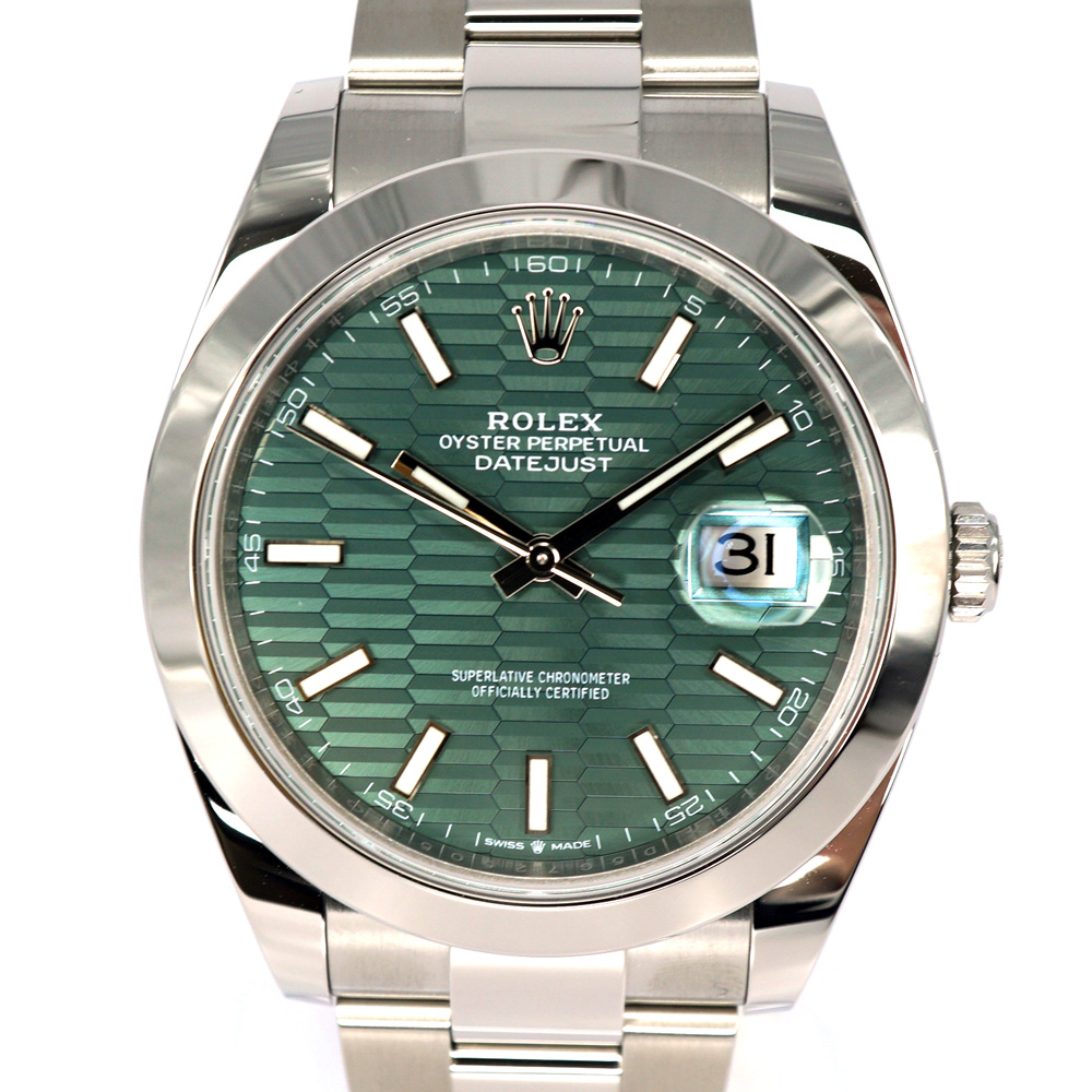 ROLEX【ロレックス】126300 デイトジャスト41 自動巻き オイスターブレス シルバー ミントグリーン フルーテッド文字盤  2022年12月購入 メンズ 腕時計 ステンレススチール【中古】 USED-8 質屋かんてい局春日井店 K23-85