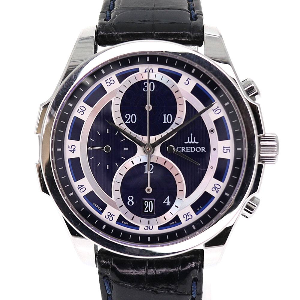 SEIKO【セイコー】CREDOR【クレドール】 GCBK979 6S37-00D0 シグノクロノグラフ 自動巻き メンズ ステンレス(SS)×レザー カレンダー ラウンド 腕時計 メンテナンス済【中古】USED-8 質屋 かんてい局小牧店 c22-6693