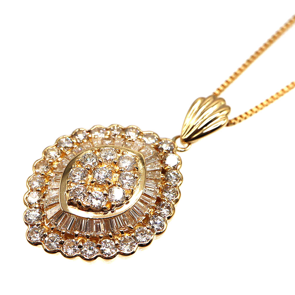 K18YG 18金イエローゴールド D3.20ctネックレス ダイヤモンド レディース 金 ゴールド【中古】