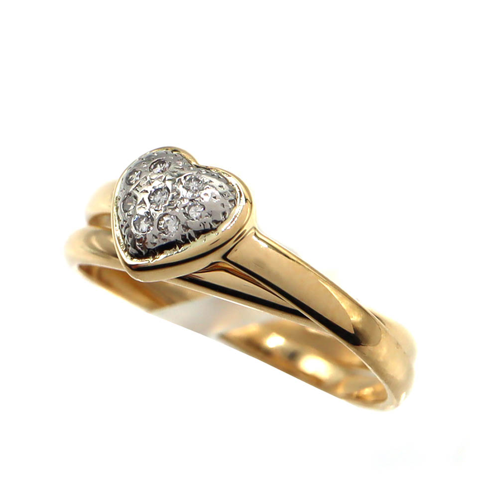 K18 Pt900 D0.05ct 2連リング 指輪 ゴールド プラチナ ダイヤモンド レディース 【中古】