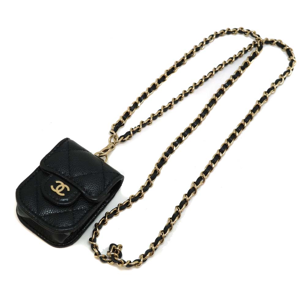 シャネル Chanel AP1647 Airpodsケース 第二世代専用 キャビアスキン ブラック 鞄【中古】