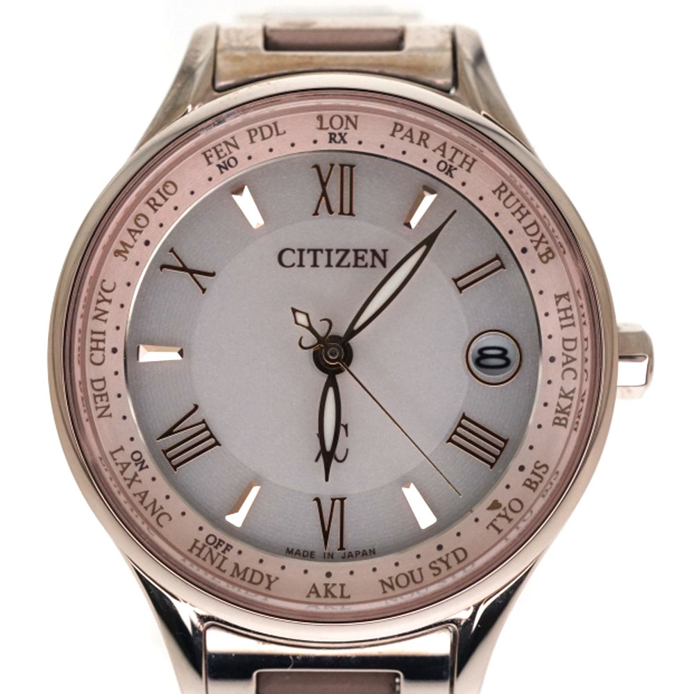 CITIZEN 【シチズン】 H246-T024696 xC クロスシー ホワイト系 エコドライブ 電波ソーラー チタン カレンダー サクラピンク  レディース 腕時計 ウォッチ 【中古 】USED-8 質屋 かんてい局細畑店 h2200560