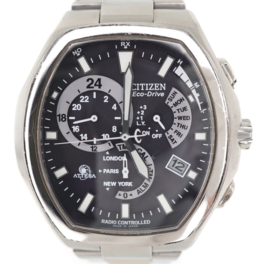 美品　CITIZEN　シチズン　アテッサ　ブラック　シルバー　ソーラー　メンズ シチズン アテッサ アクトライン ブラックチタン CB0286-61E