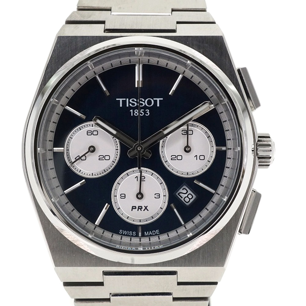 TISSOT【ティソ】T137.427.11.041.00 PRXクロノグラフ 自動巻き オートマチック デイト機能 裏スケ ブルー文字盤 ラウンド  ステンレススチール 腕時計 【中古】USED-8 質屋かんてい局細畑店 h23-737