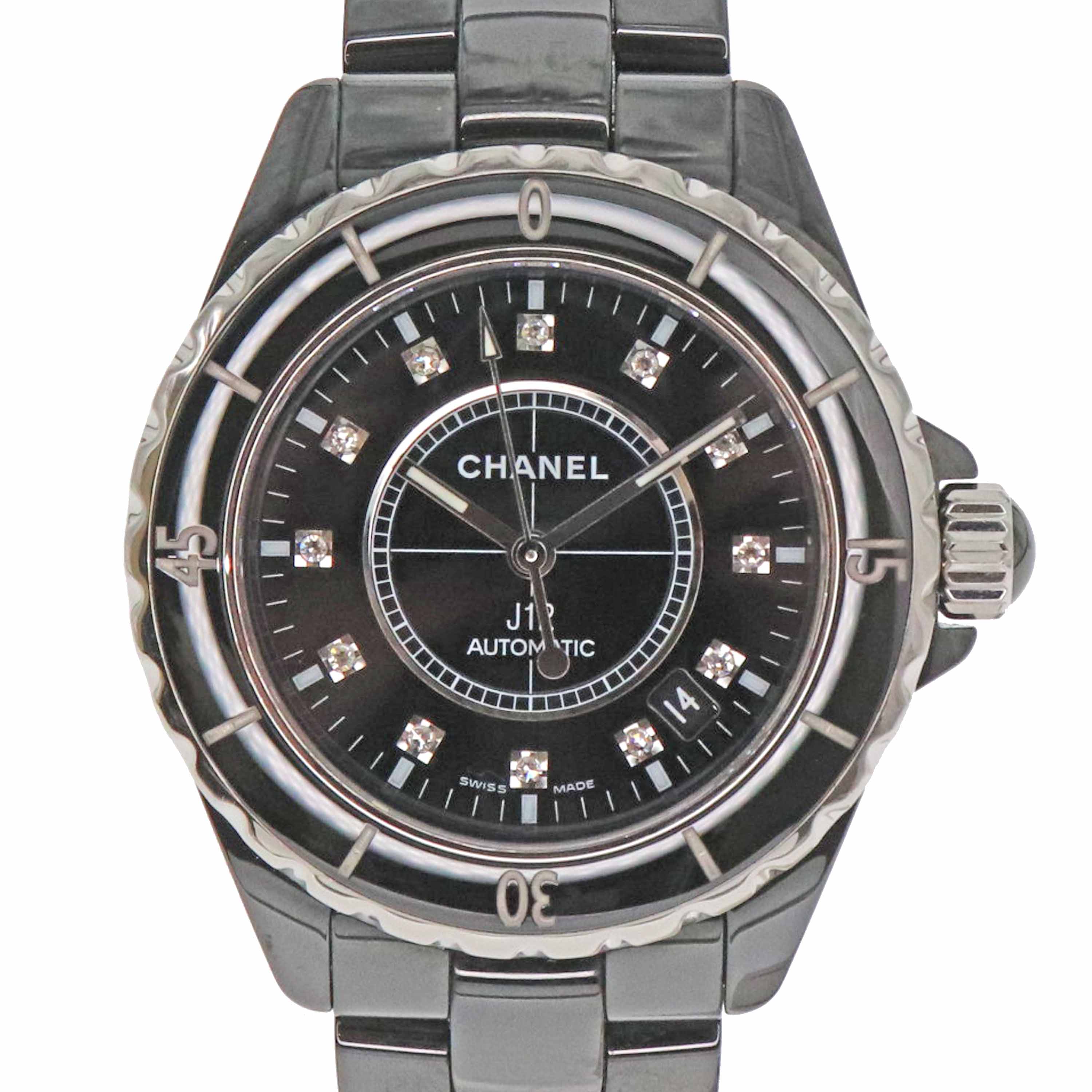 シャネル Chanel H1626 J12 12Pダイヤ 腕時計 自動巻きセラミック ブラック【中古】