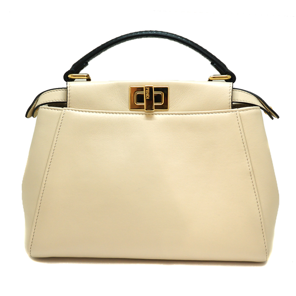 FENDI【フェンディ】8BN244 ピーカブー  ミニ  モンスター 2WAYハンドバッグ レザー ホワイト ゴールド金具 ショルダー 肩掛け レディース  【中古】USED-6 質屋 かんてい局北名古屋店 n22-1198