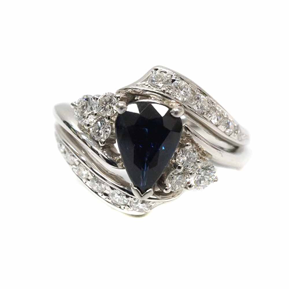 Pt900 プラチナ S1.26ct サファイア D0.60ct ダイヤモンド リング 【中古】