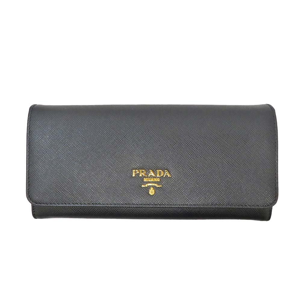 プラダ Prada 1MH132 二つ折り長財布 サフィアーノ メタル ブラック 【中古】