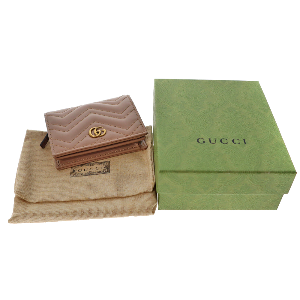 GUCCI 二つ折り財布 キルティング マーモント GG ベージュ グッチ GUCCI 二つ折り財布 ミニ財布 レディース プチ