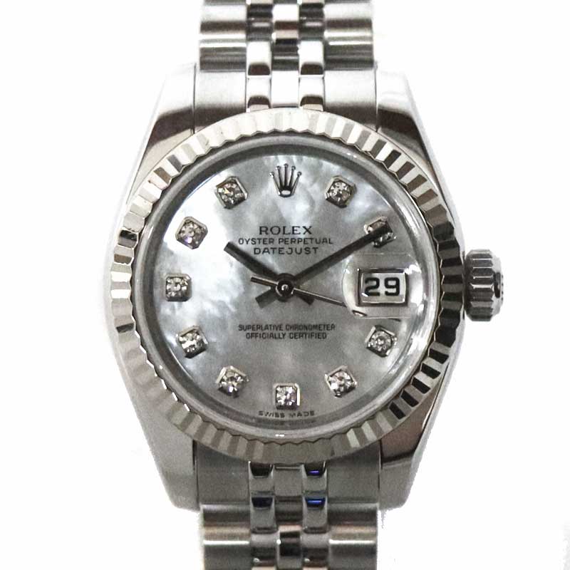 ロレックス Rolex 179174NG デイトジャスト 10Pダイヤモンド シェル文字盤 腕時計【中古】