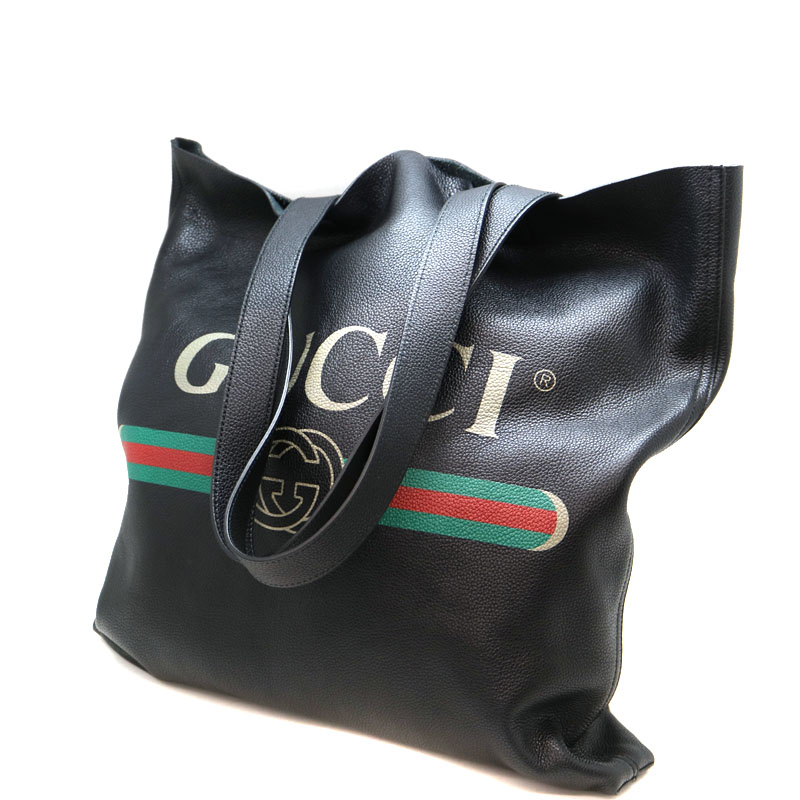 GUCCI【グッチ】　572768　ロゴプリントトートバッグ　レザー　ブラック系　鞄　レディース　メンズ　USED-8　【中古】　A22-2549　 質屋　かんてい局茜部店