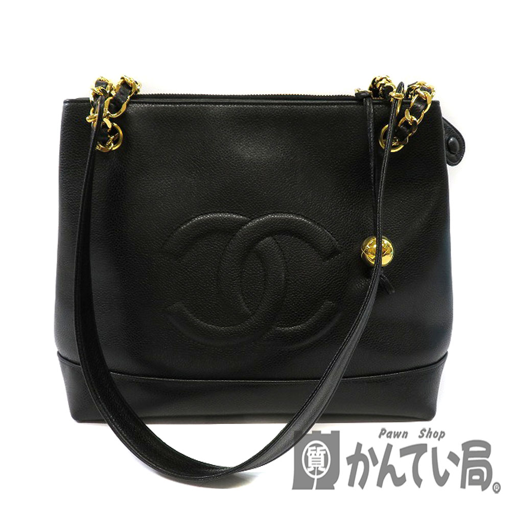 美品❤︎シャネル　トートバッグ　ロゴ　刺繍　ゴールド金具　キャビアスキン　ブラック 質屋かんてい局オンラインショップ / CHANEL【シャネル
