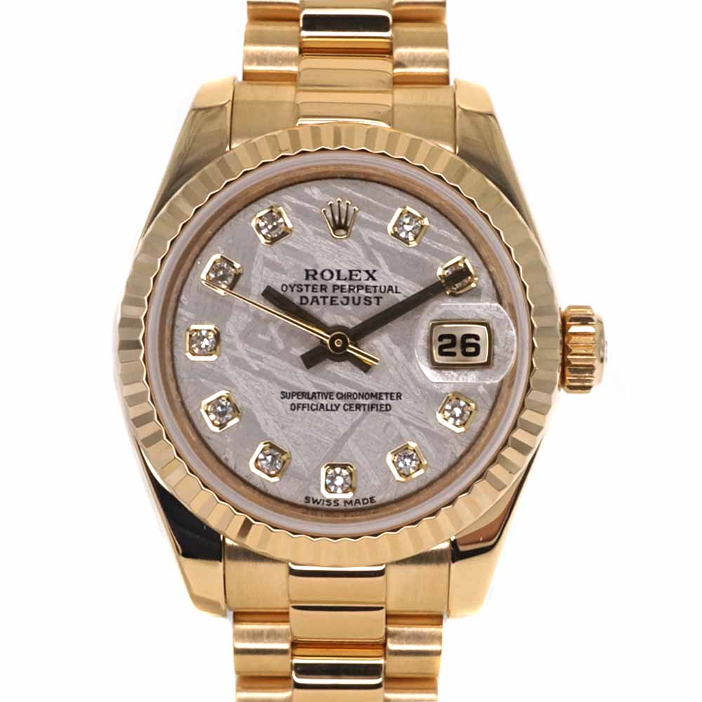 ROLEX【ロレックス】 179178G デイトジャスト メテオライト M番 K18YG 18金 イエローゴールド レディース 腕時計 自動巻き メーカー保証書付 メンテナンス済 USED-9 【中古】 質屋かんてい局細畑店 h2107474