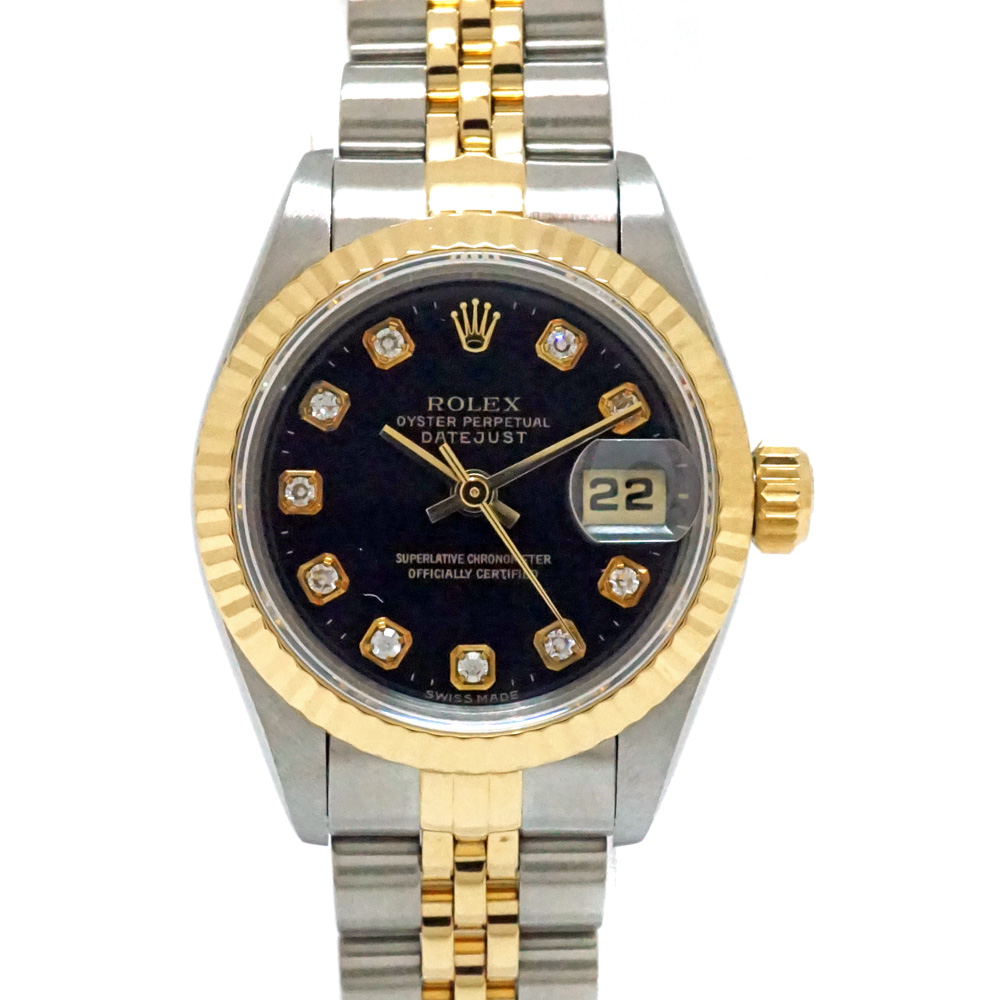 ロレックス Rolex 69173G デイトジャスト 10Pダイヤ ブラック 腕時計【中古】