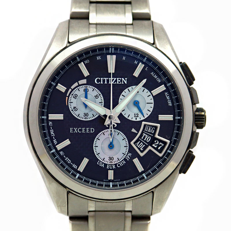 CITIZEN【シチズン】H610-T018521　BY0064-53E　エクシード　クロノグラフ　エコドライブ/ソーラー電波　10気圧防水　チタン　ブラック文字盤　メンズ　腕時計【中古】 USED-6　 質屋かんてい局茜部店　A23-1852