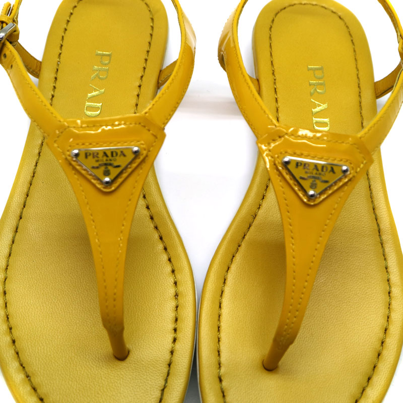 PRADA 36 22.5 サンダルヒールストラップ レザー イエロー/YC26 2025年最新】PRADA カラー：イエロー系 サンダルの人気アイテム