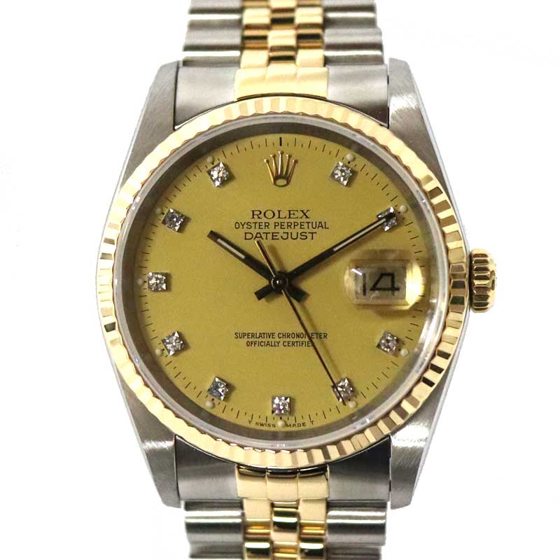 ロレックス Rolex 16233G デイトジャスト ゴールド文字盤 10Pダイヤ メンズ 腕時計【中古】