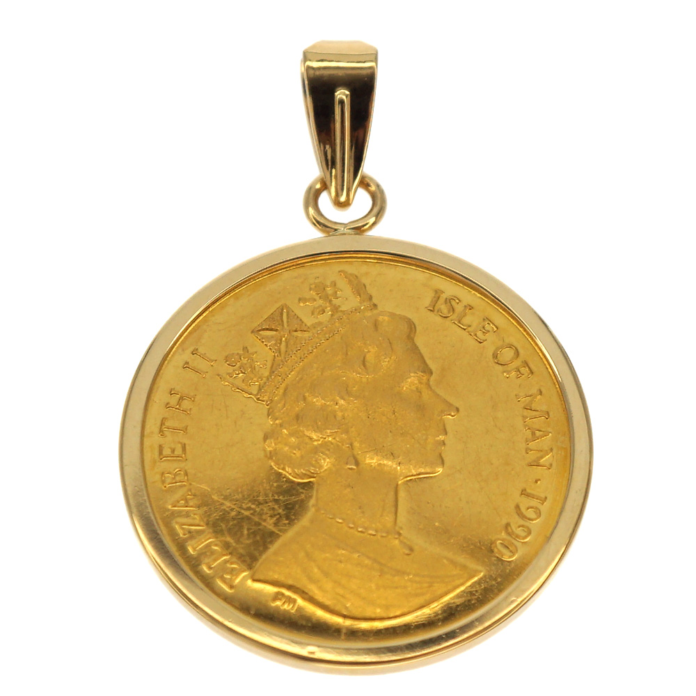 質屋かんてい局オンラインショップ / 春日井店 K24【24金】マン島キャットコイン付ペンダントトップ 1/10oz K1818金枠付き 金貨  エリザベス女王 ゴールド ジュエリー アクセサリー メンズ レディース ユニセックス【中古】USED-9 質屋かんてい局春日井店 k22-21