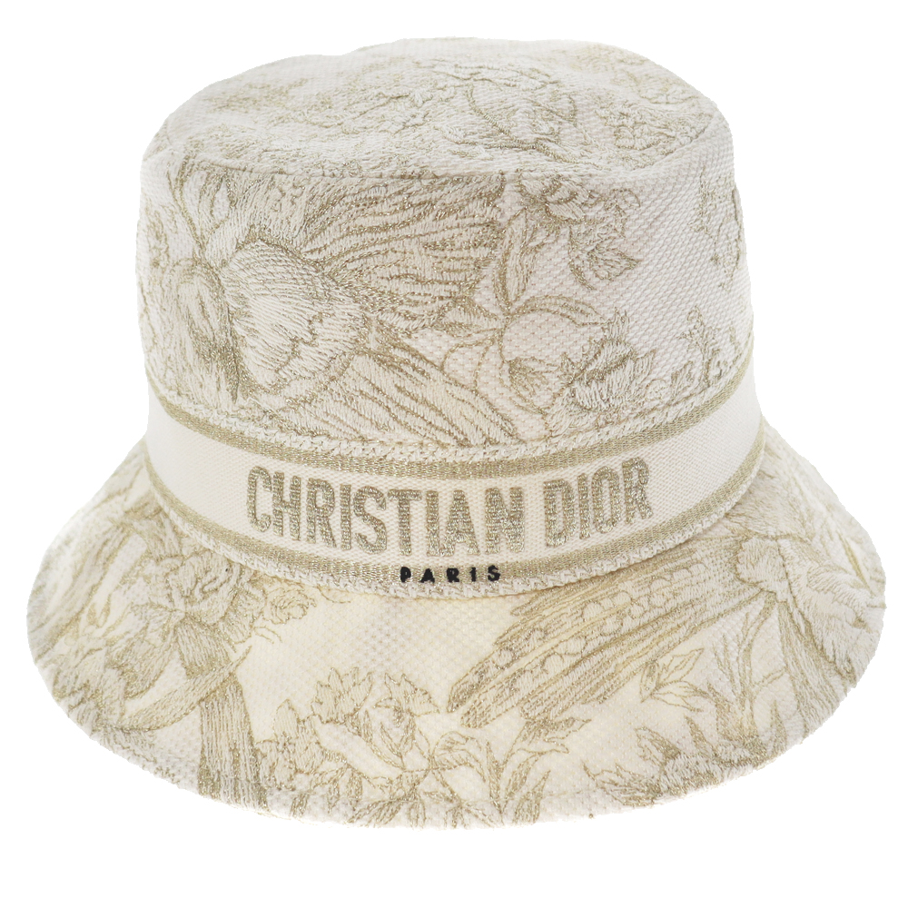 Christian Dior【クリスチャンディオール】D-Bobby ボブハット バケットハット 帽子 ホワイト系 ゴールド ジャガード  ディオールジャルダンディヴェール 刺繍 白 金 レディース サイズ表記：57 ファッション 小物 ブランド【中古】未使用品 質屋かんてい局春日井店 