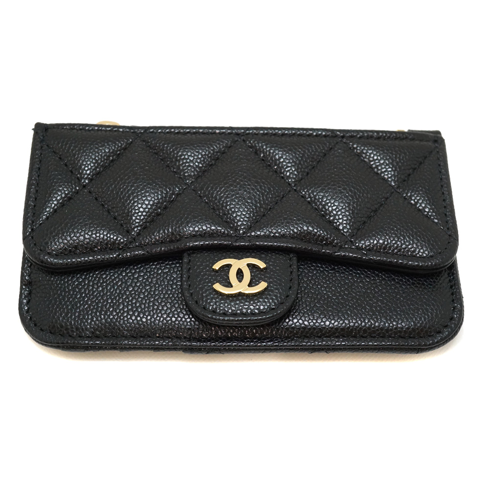 シャネル Chanel AP2570 フラグメントケース マルチケース ブラック キャビアスキン 小物 財布 【中古】