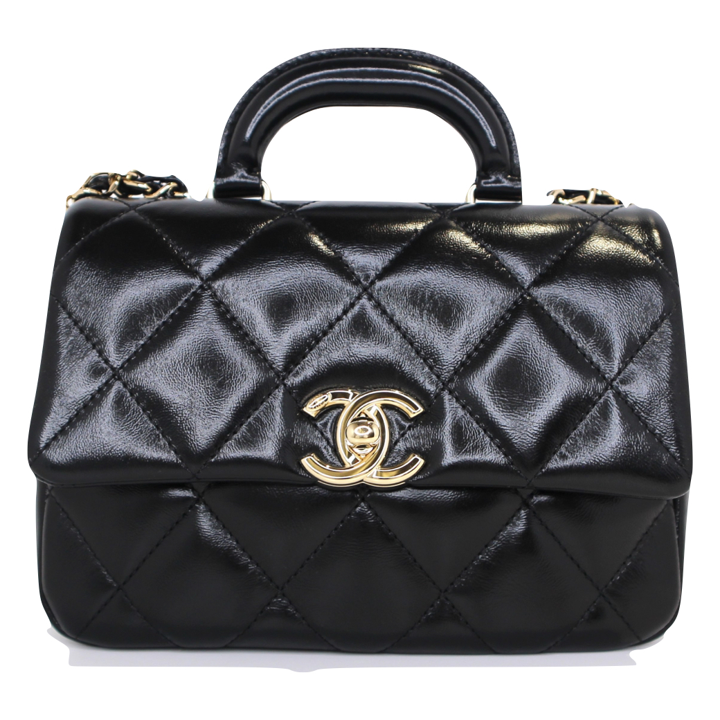 【CHANEL】シャネル トップハンドルフラップバッグ ショルダーバッグ キャビアスキン ブラック【中古】