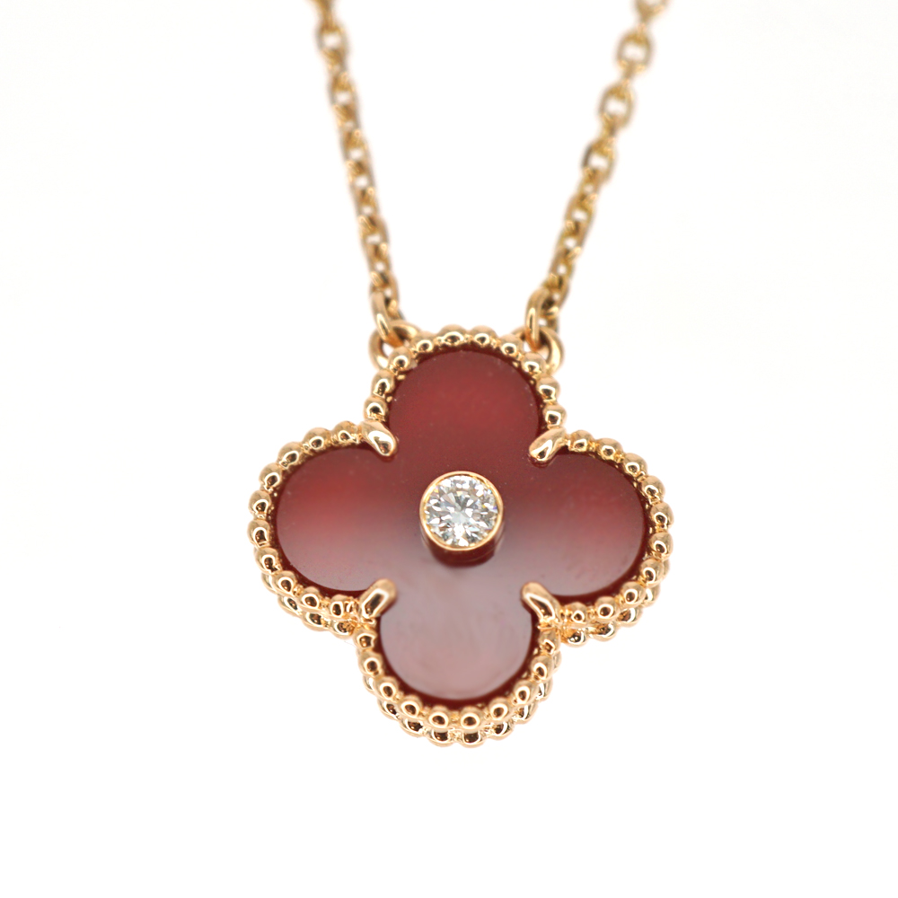 Van Cleef&Arpels【ヴァンクリーフ&アーペル】ヴィンテージ アルハンブラ ネックレス K18PG 18金 ピンクゴールド 750表記 約41cm カーネリアン 2011年 ホリデー ダイヤモンド 人気 ジュエリー アクセサリー レディース【中古】USED-9 質屋かんてい局春日井店 k22-4948